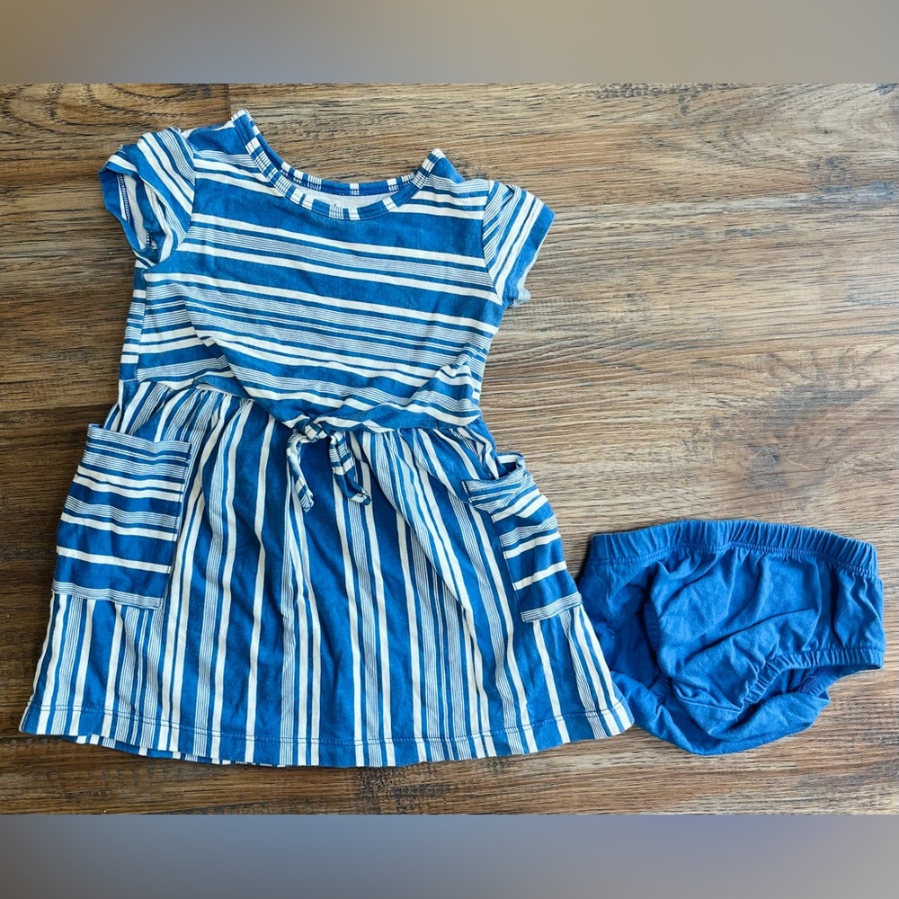 Carter's Blue / White Striped Cotton Toddler Pockets Dress & Bloomers 18 month